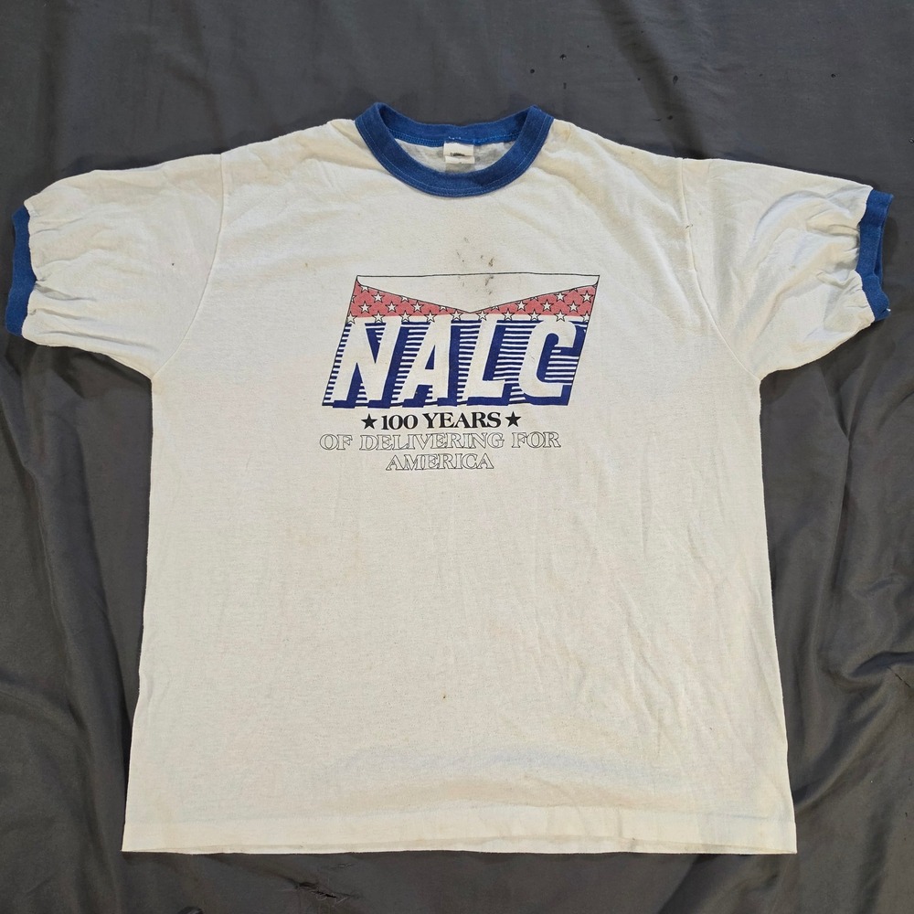 NALC 100 Years Delivering For America Ringer T-Shirt XL ILGWU USA Made Vtg 80s